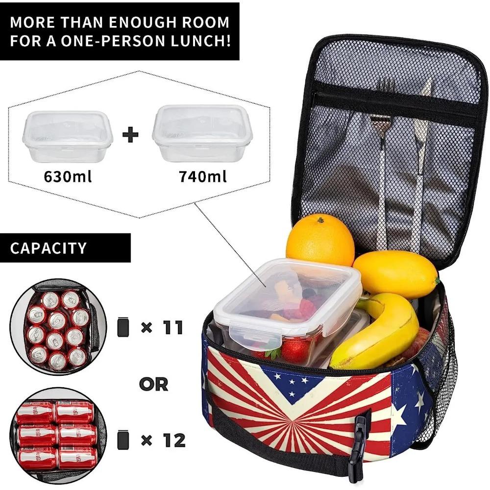 Vintage American Flag Lunch Box Reusable Insulated Lunch Bag Thermal Cooler Tote for Boys Girls School Picnic Travel Hiking