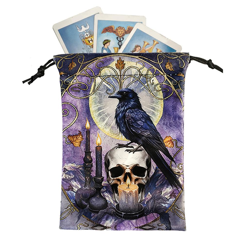 Drawstring Organizer Bags 5X7Inches Tarot Deck Drawstring Storage Bags Small Multifunctional Soft Jewellery Bags Crow Animal
