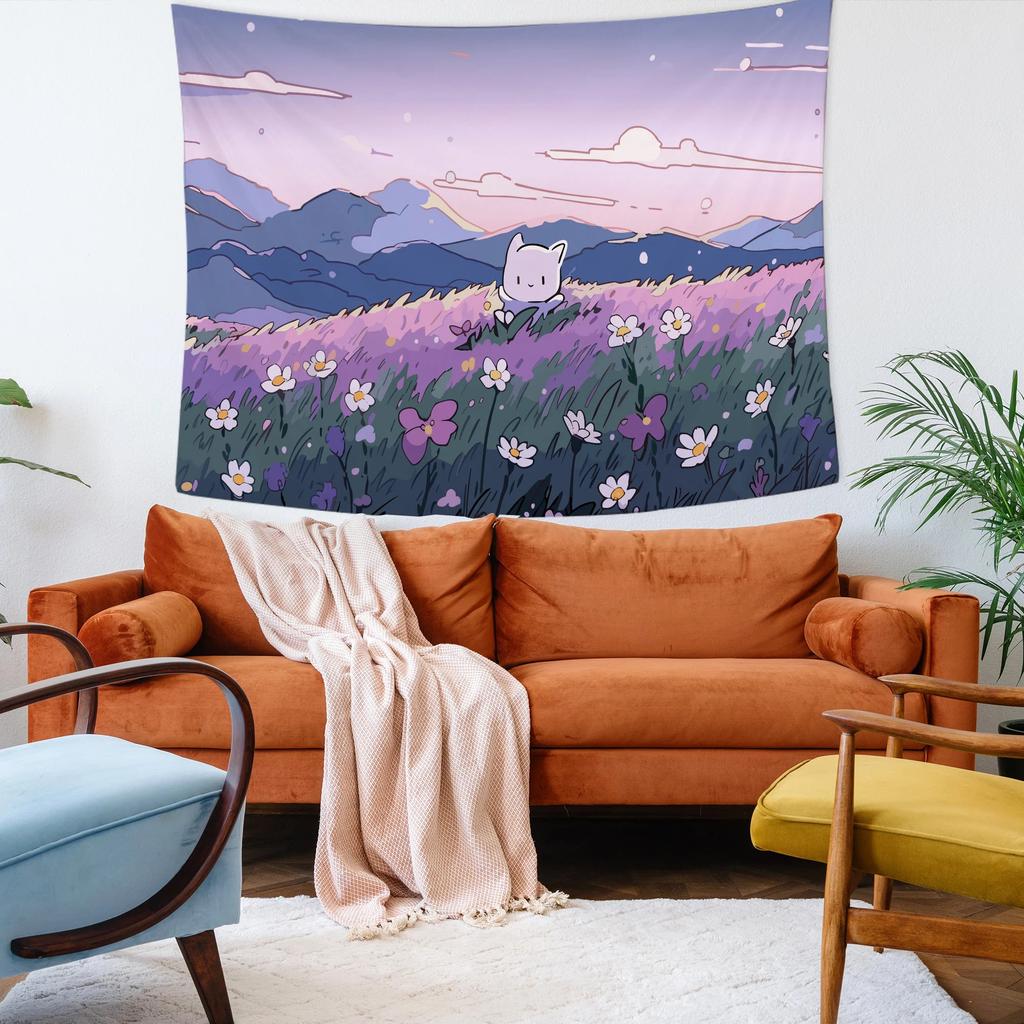 Kawaii Cartoon Wall Tapestry Mountain Cloud Tapestry Cute Flower Wall Hanging Aesthetic Bedroom Decor Christmas Birthday Gift