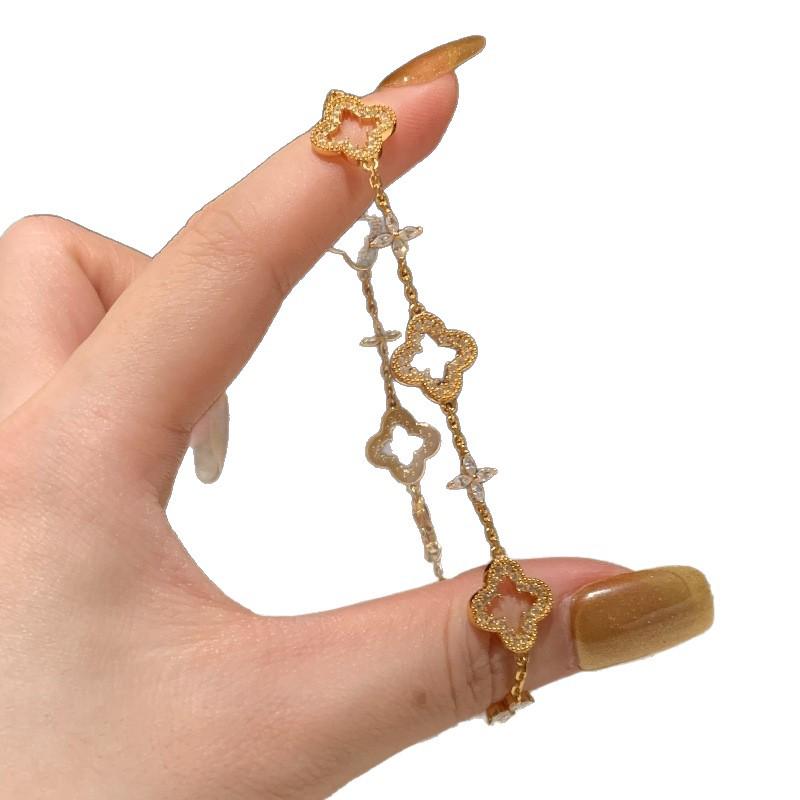 24K Gold-Plated Zircon Floral Hollow Bracelet - French Retro Court Style Jewelry