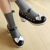 Fashion Girls Sweet Med Heel Ruffles Lolita Shoes Cute Bow Mary Jane Pumps Bride Wedding Cosplay Party Red Pink Black Green Size 34-48