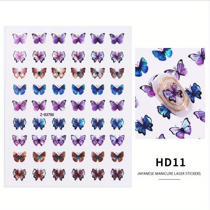 1 Sheets Nail Art Simulation Laser Butterfly Sticker 3D Sticker Waterproof Cute Butterfly Nail Sticker