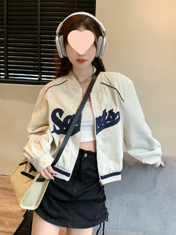 

Женская маленькая повседневная бейсбольная куртка - Бомбер в стиле весна/осень белый