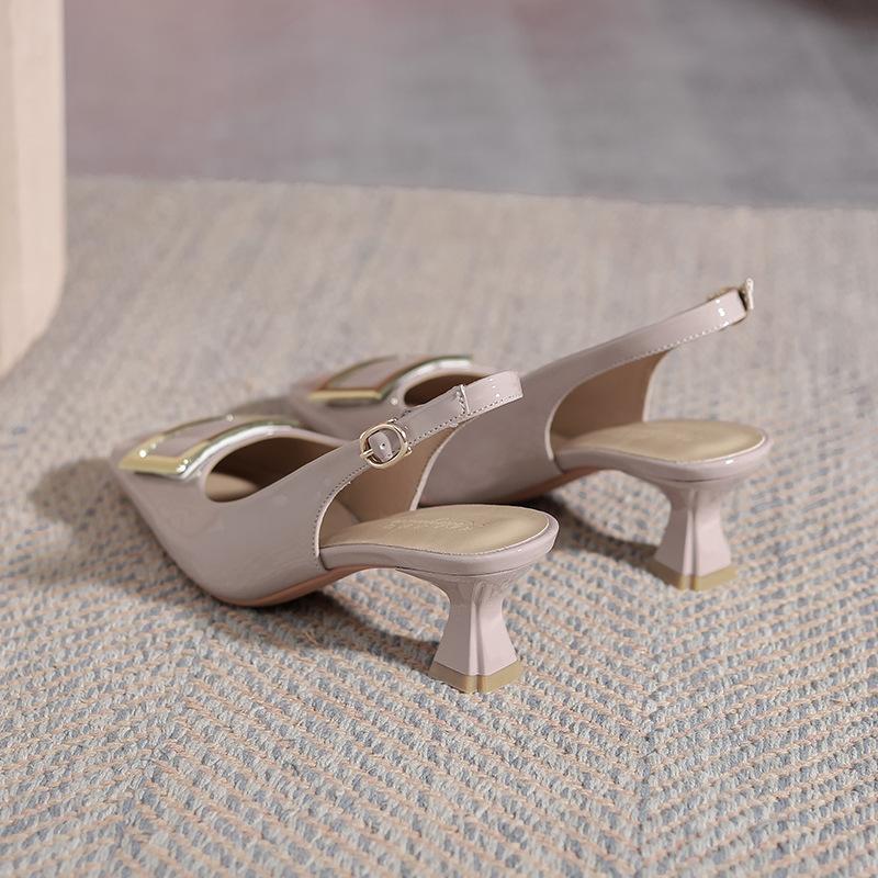 French Niche Baotou Sandals 2025 New Summer Patent Leather Square Head Empty Single Shoes Square Buckle High Heels Stiletto