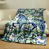A blue horse entwined with vines and surrounded by blue peonies. for all seasons blanket lunch break throw gift