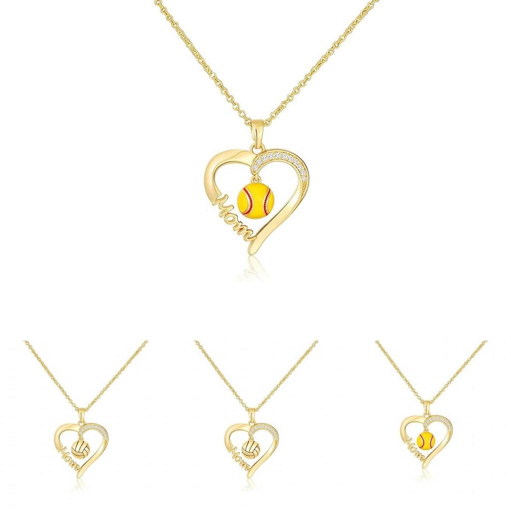 Baseball Necklace Heart Shaped Pendant For Mothers Day Gift Women Jewelry
