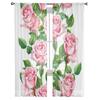 Repeating Floral Pink Rose Flowers Chiffon Sheer Curtains for Living Room Bedroom Kitchen Decoration Window Voiles Tulle Curtain