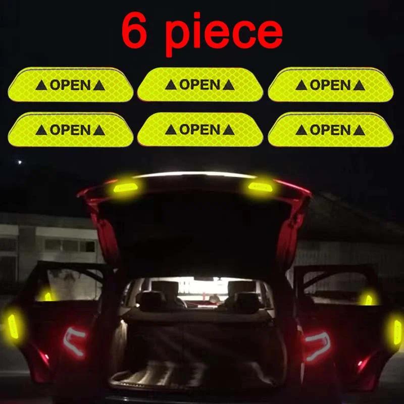 6PCS Reflective Car Door Sticker Safety Opening Warning Reflector Tape Decal Car Accessories Exterior Interior Reflector Sticker