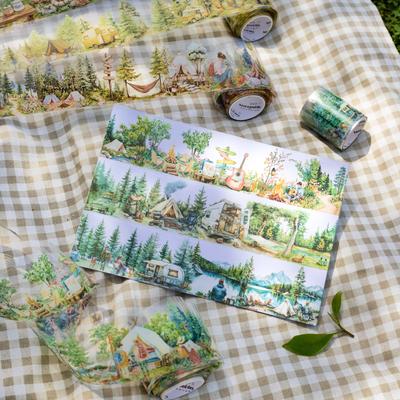 1 Roll Nature Camping Theme Scenic PET Tape For Scrapbooking DIY Hand Account Collage Material Phone Case Notebook Decoration