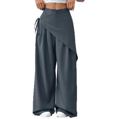 Women's Casual Fashion -Color Elastic Waistband Wide-Leg Straight-Leg Pants With Pockets