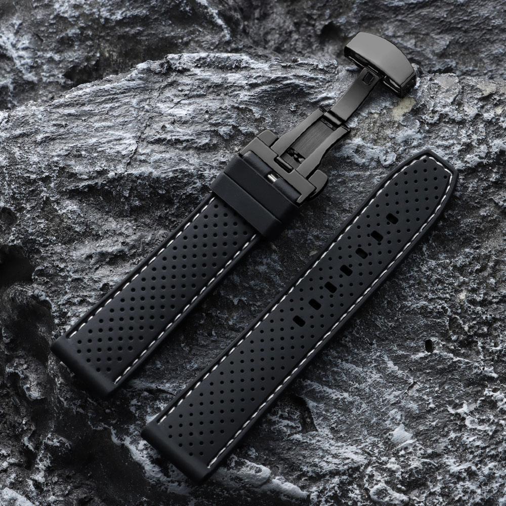 20mm 22mm Premium Silicone Watch Band Butterfly Buckle Waterproof Soft Rubber Strap Breathable Strap Replacement Universal Watch