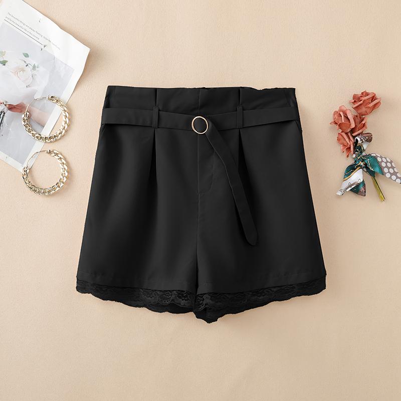 ZANZEA Women Casual Elastic Waist Loose Lace Splice Summer Shorts M чёрный