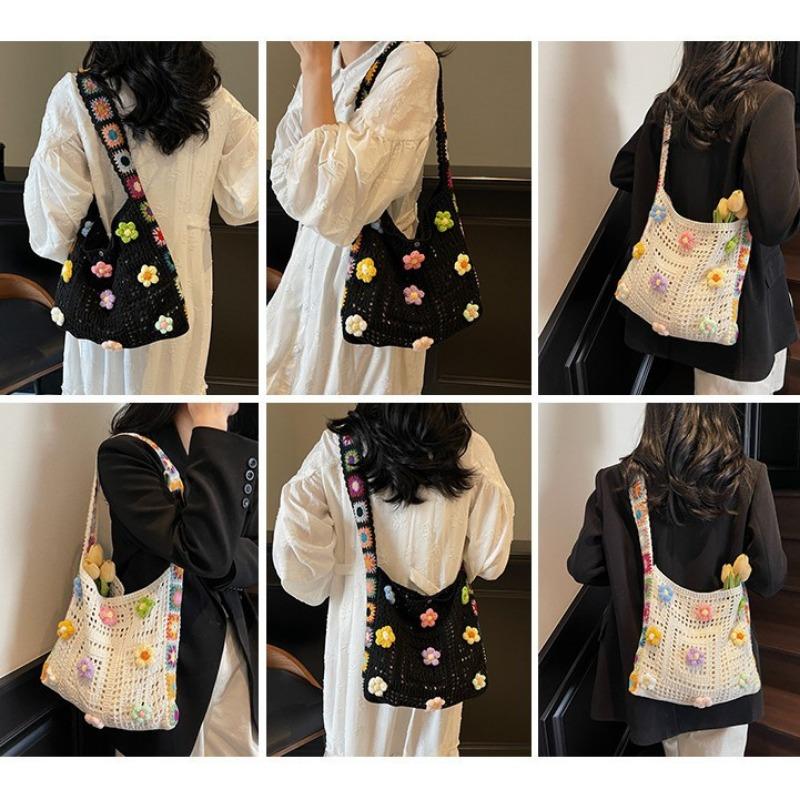 Trendige handgewebte Handtasche, Perlen-Hollow-Schultertasche, Damentasche, lässige Tragetasche mit großem Fassungsvermögen, Umhängetasche.