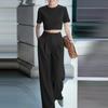 ZANZEA Completi estivi da donna a due pezzi con top corti a maniche corte e pantaloni