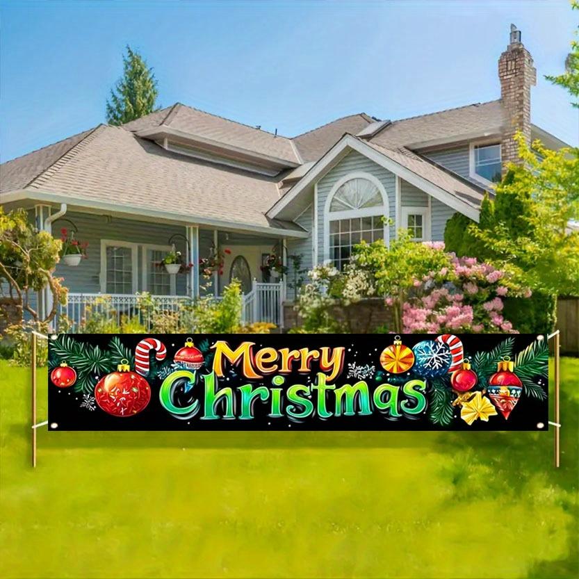 Merry Xmas Merry Christmas Decorative Banner, Outdoor Garden Fence Holiday Party Decor