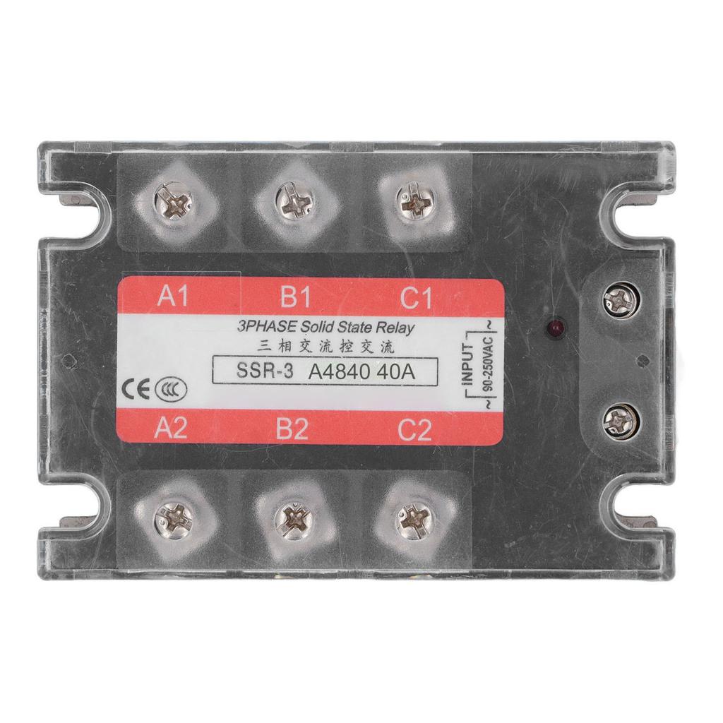 3 Phase Solid State Relay 40A LED Indicator Transparent Cover AC to AC SSR 90?250V Input 24?480V