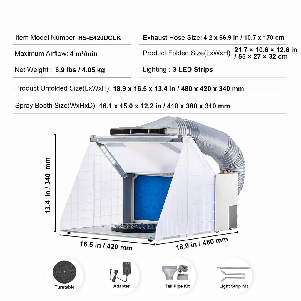 SucceBuy Airbrush Spray Booth Dual-Fans Portable Hobby Airbrush Paint Spray Booth Kit with LED Lights and Exhaust Extension Hose