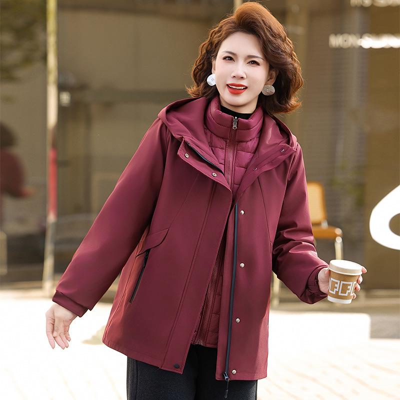 New Style Mom's Winter Detachable Cotton Jacket for Middle-Aged & Elderly Women - Thick Anti-Cold Parka Coat