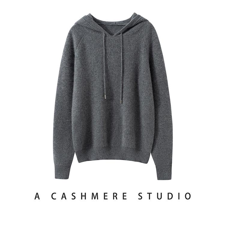 Women's Loose Knit Cashmere-Style Hooded Pullover Sweater, Solid Color, Base Layer for Autumn.