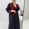 Black and Red Color Matching Elongated Large Lapel Double-sided Wool Coat Lazy Simple Temperament Belt Long Autumn and Winter Women