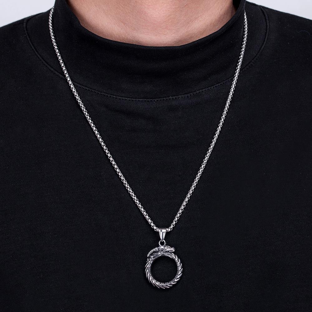 Hip Hop Rock Circular Ring Dragon Necklace For Men Vintage Stainless Steel Chain Copper Color Neck Hippie Jewelry Women Gifts