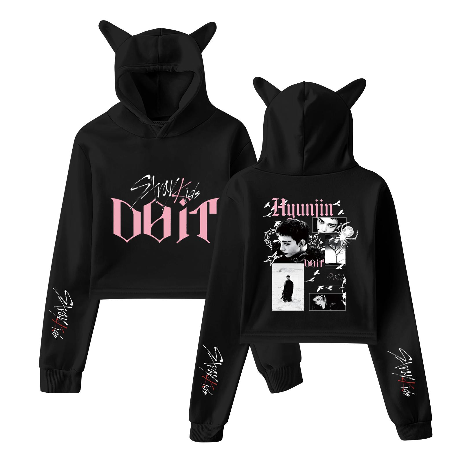 

Stylish Women s Hooded Pullover Sweatshirt With Stray Kids Print, Trendy Long-sleeved Top. L