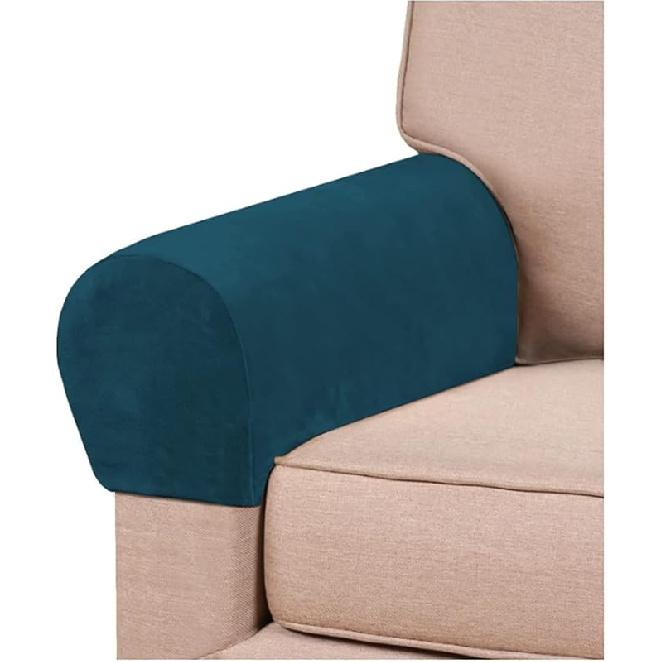 2er-Pack Samt Stretch Armlehnenbezüge - Rutschfeste Sofa Sesselbezüge, Weiche Elastische Armschoner für Wohnzimmer Couch, Bürostuhl, Sessel