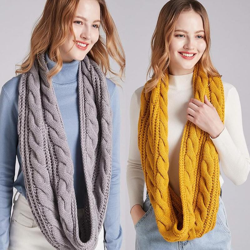 Cachecol Quente de Inverno Para Mulheres À Prova de Vento Elegante Cor Sólida Cachecóis Para Clima Frio Quente Malha Inverno Cachecóis de Laço Circular