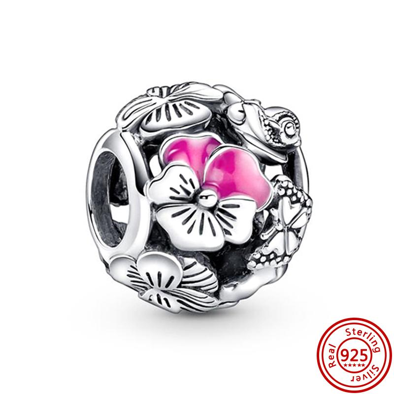 925 copper Bee Caterpillar Butterfly Dragonfly Ladybug Four Leaf Clover Lucky Charm Beads Fit Pantaro Bracelet Fine Zircon Gift