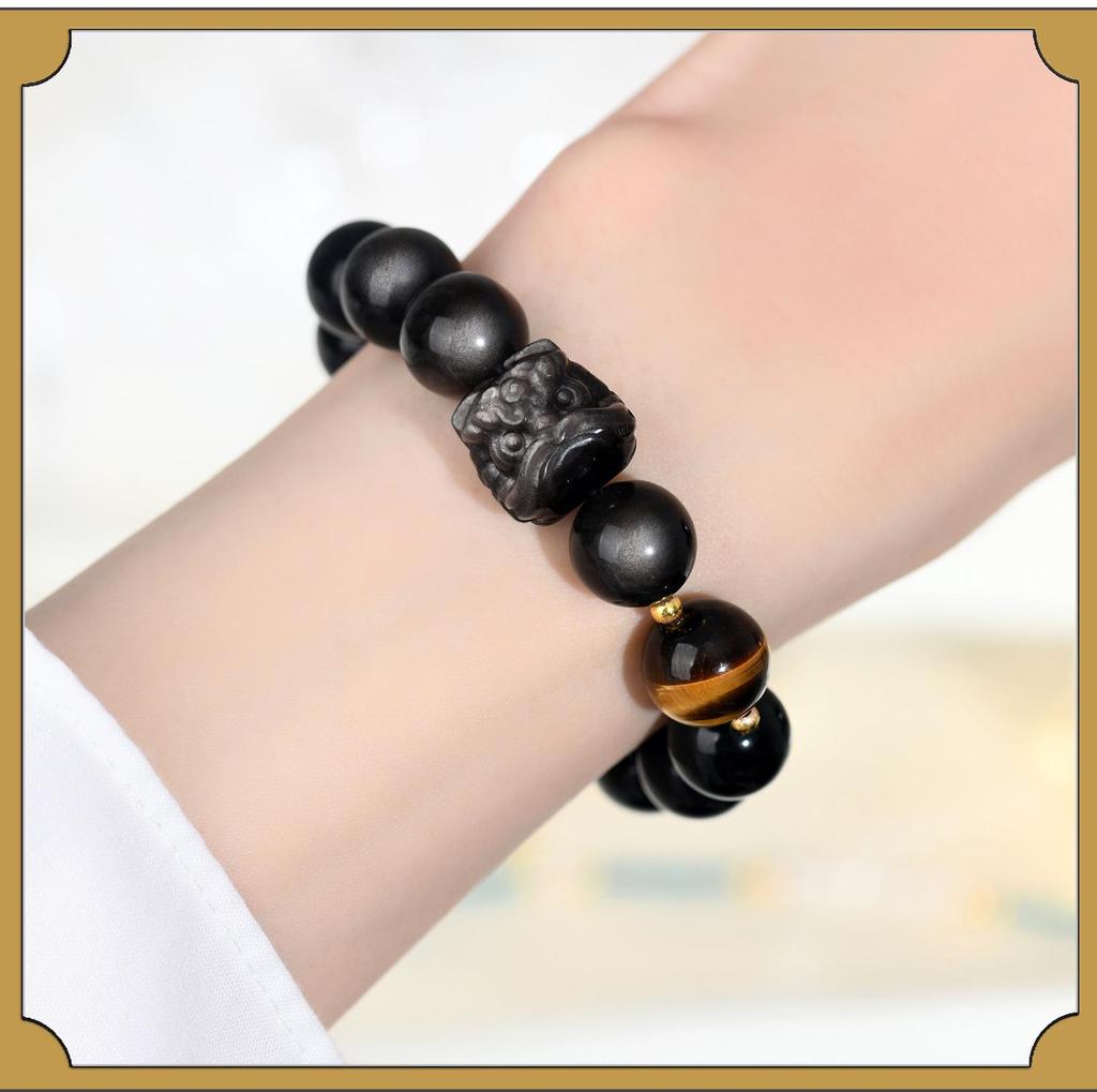 Obsidian Lion Dance Single-Loop Bracelet: Trendy Unisex Bestseller