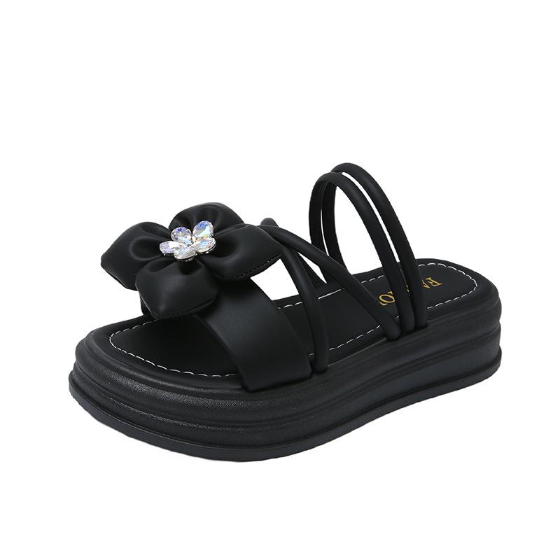 

Wear flat bottom two wear cool slippers women s summer new bow beach thick bottom one-word drag women 40 чёрный