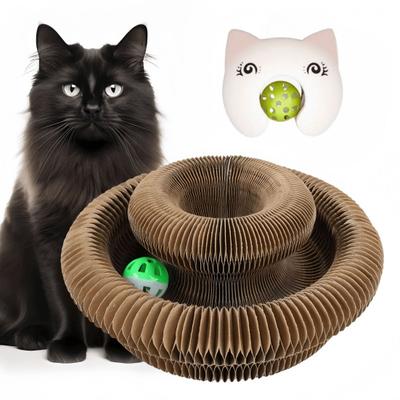 Cats Accordion Scratch Toy Foldable Interactive Cat Scratch Board with Bell Ball