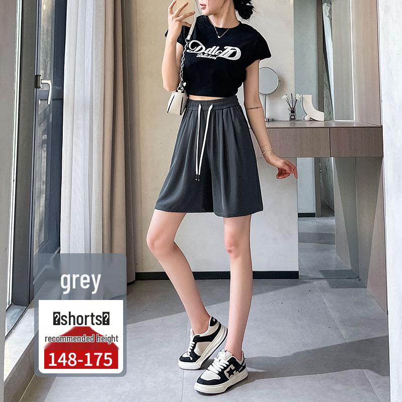 

High-Waist Summer Chiffon Skirt-Shorts: Loose Fit, Slimming, Versatile, Wide-Leg Design 3XL (77.5-85 kg) сірий колір