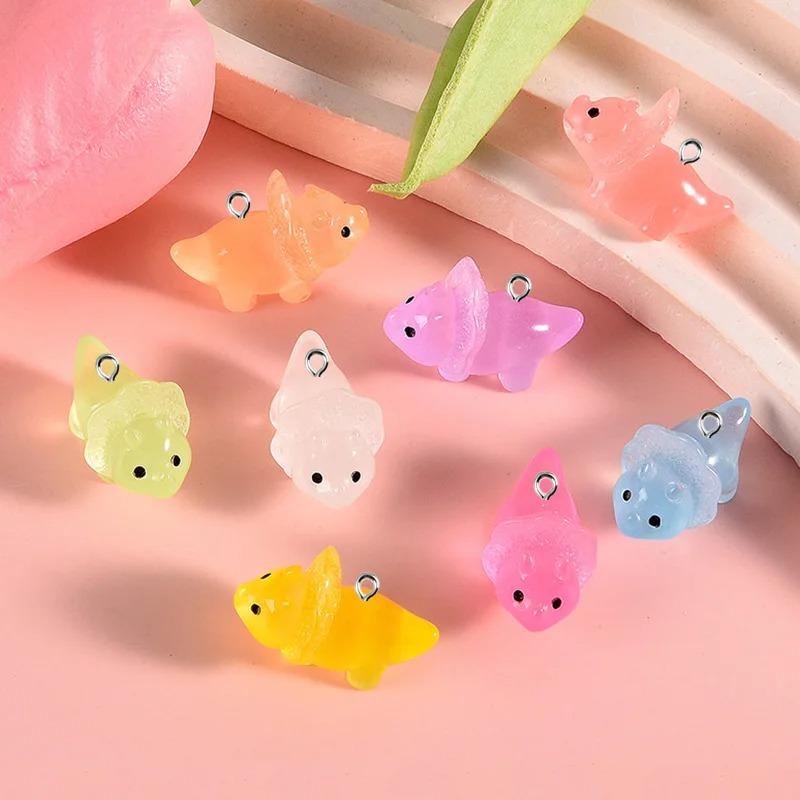 10pcs Kawaii Color Dinosaur Luminous Animal Resin Charms Pendants DIY Jewelry Making Accessories Keychain Earrings