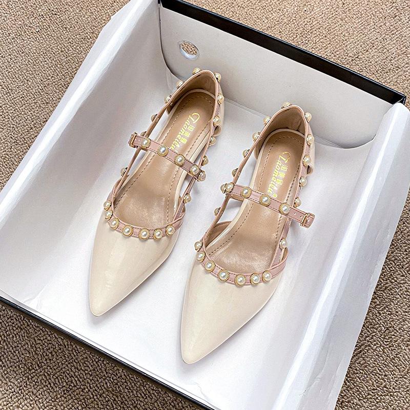 

2025 spring and summer new pointed willow nails soft sole Roman temperament flat sole single shoes versatile French bag head large size sandals 34 абрикосовый