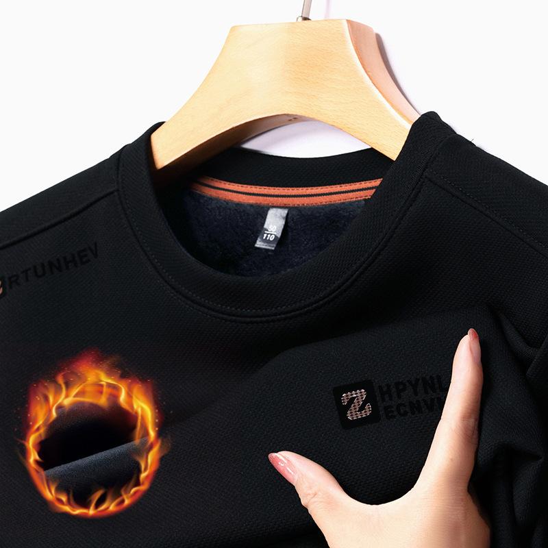 Winter New Round Neck Long Sleeve T-shirt Korean Version of The Trend Fashion Middle-aged Plus Velvet Casual Base Coat