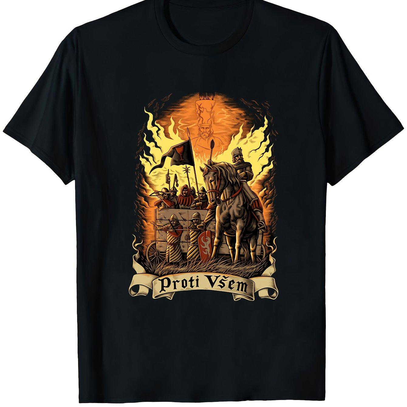 UnisexS Graphic Tee Featuring The Hussite Wars Heavy Black with Flame Design Hussite Army Print Celebrate Czech History S