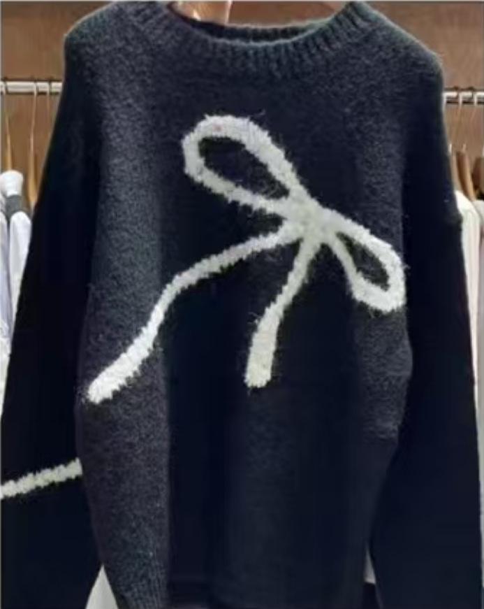 Korean Style Bow Knit Loose Pullover Sweater - Women’s Autumn/Winter 2025 Collection