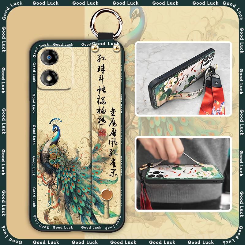 Phone Holder Wrist Strap Phone Case For MOTO E13 Anti-dust Chinese Style Kickstand Fashion Ring Anti-knock Wristband