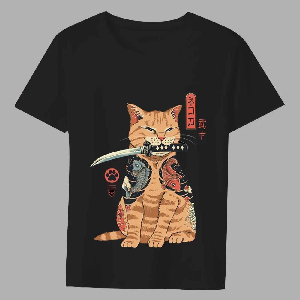 Men's T-shirt Basic Print Short Sleeve Anime Top Japanese Genki Cat Series Casual O-neck Youth Men's Commuter Comfortable Shirt