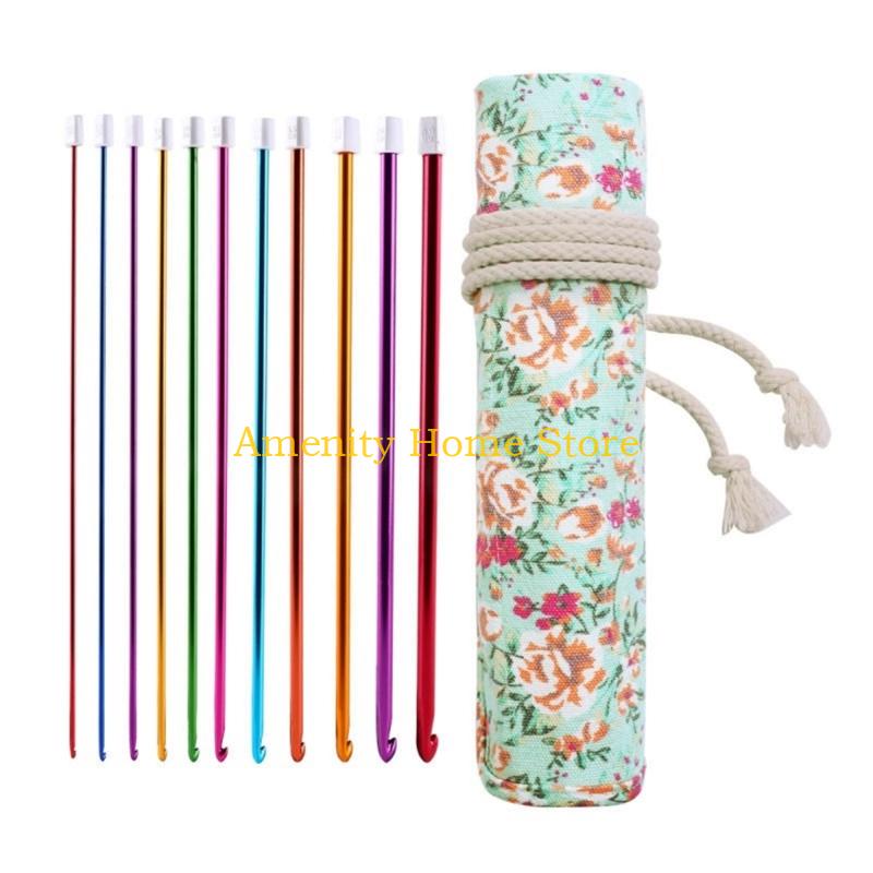 F26C 11Pcs 27cm Long Afghan Crochet Hook Needle 2mm-8mm Colorful Aluminum Knitting Needle Ergonomic Grip For Sweater Blanket