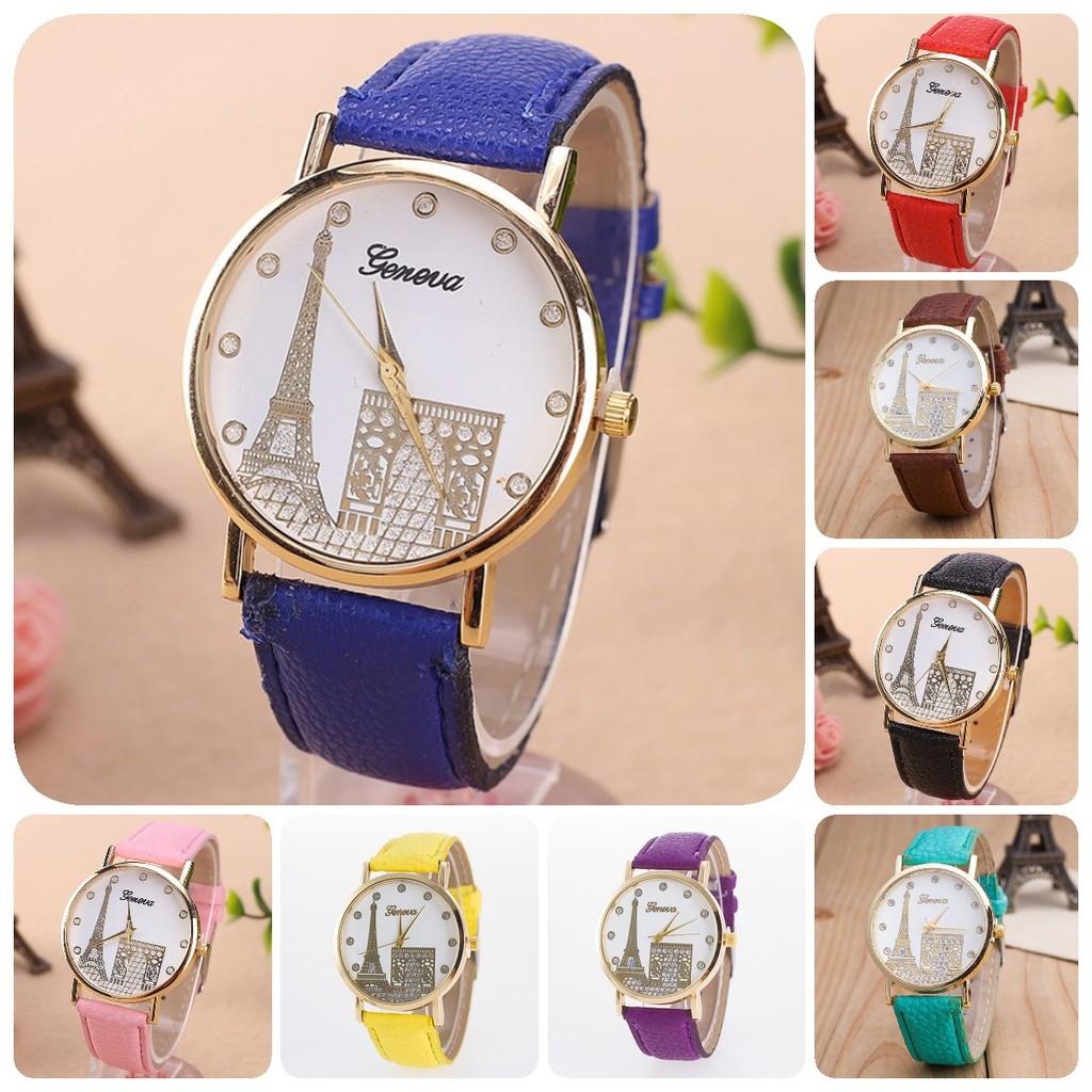 Eiffel Pattern Tower Watch Pu Strap Quartz Wrist Watch Decoration Gift Fashion
