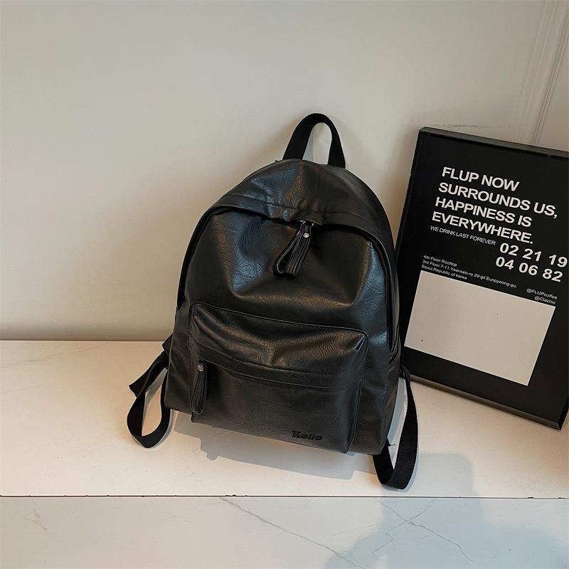 Schoolbag1011 new backpack soft leather retro high school boys and girls versatile solid color advanced sense commuter computer backpack