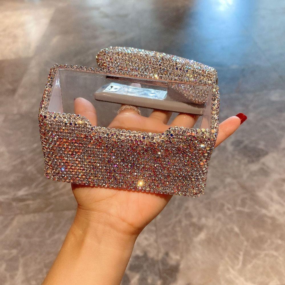 Acrylic Business Card Holder Rhinestone-inlaid Table Top Organizer  Office Decoration