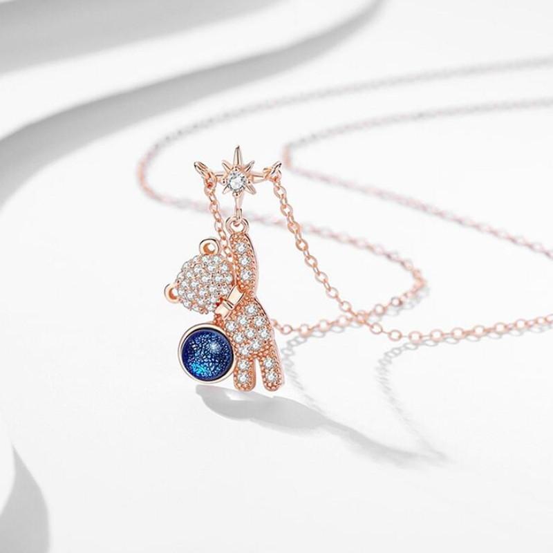 

925 Sterling Silver Zircon Bear Star Charm Pendent Necklace For Women Girls Party 2021 Jewelry Choker Collar Chains Necklace золотий