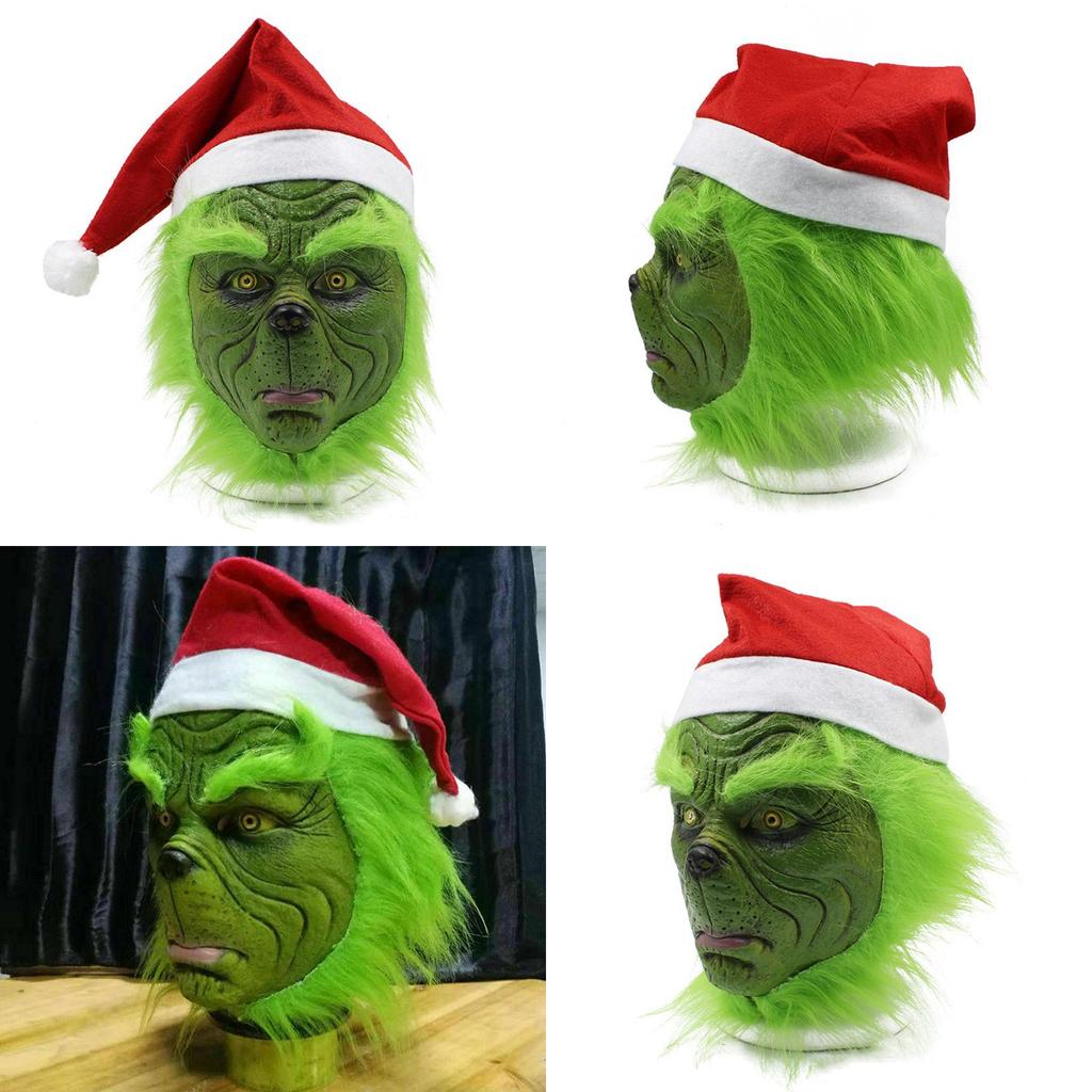 Rascal Grünes Monster Der Grinch Maske Mit Weihnachtsmütze Für Erwachsenen Cosplay Spaß