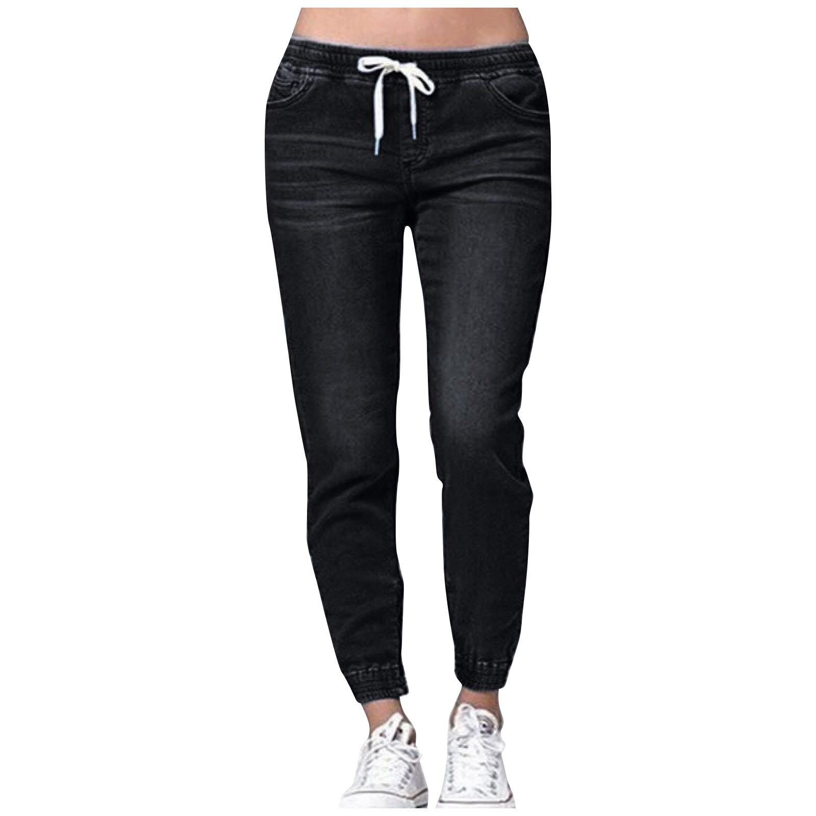 

Женские широкие свободные повседневные джинсы со средней талией и эластичной резинкой на талии XXXL чёрный