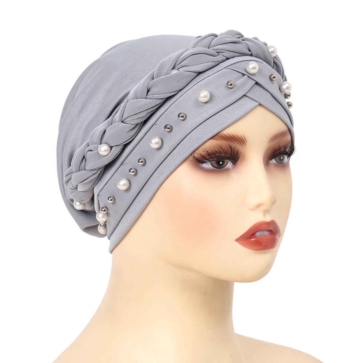

Milk Silk Pearl Studded Headscarf with Braid світло-сірий колір