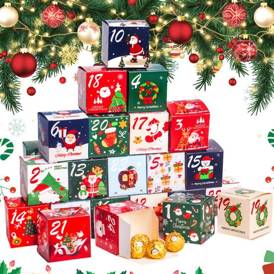 24Pcs Christmas Advent Calendar Boxes Cardboard Number Candy Boxes DIY 24 Days Countdown Gift Festive Decoration