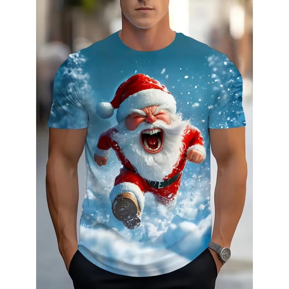 Creative Santa Claus Printed Men's T-Shirt Merry Christmas Casual O-neck Loose Short Sleeve Tops Fashionable Comfortable Breathable T-shirt